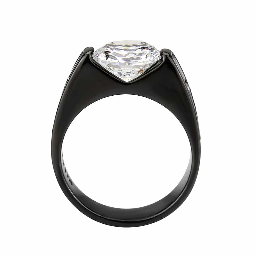 Stainless Steel Dark IP CZ Oval Baguette Channel Solitaire Ring view 5