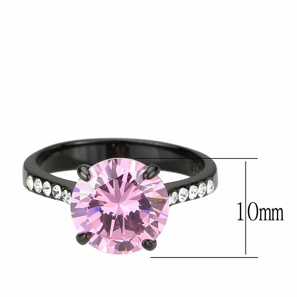 Stainless Steel Dark IP Pink CZ Round Pave Channel Solitaire Ring view 3