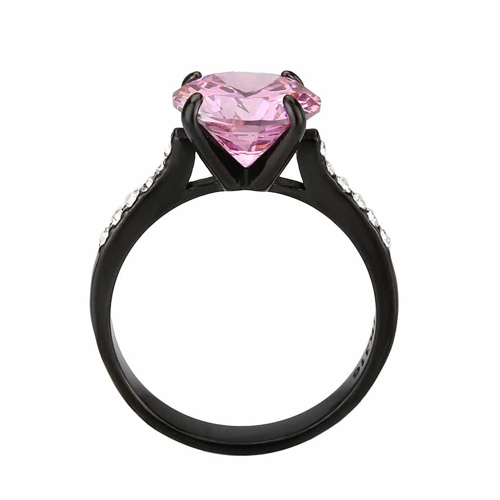 Stainless Steel Dark IP Pink CZ Round Pave Channel Solitaire Ring view 5