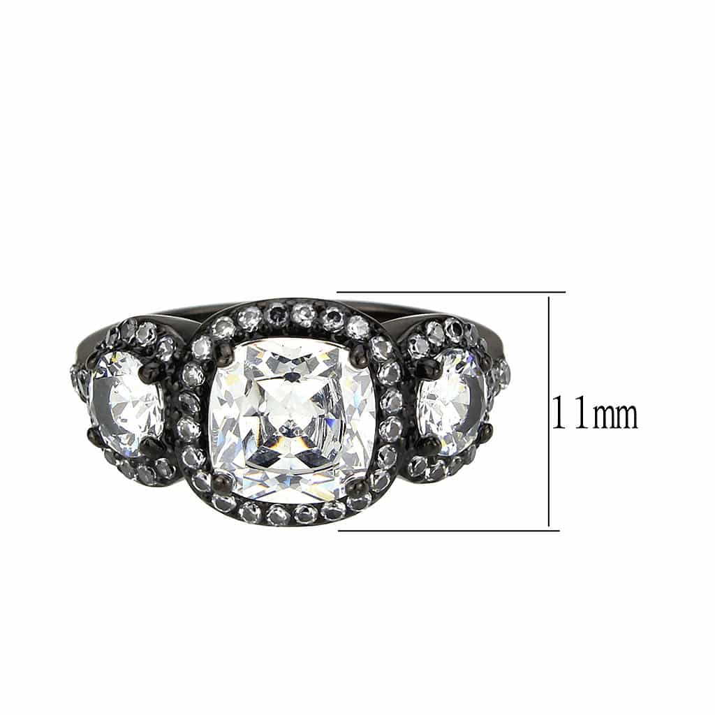 Stainless Steel Dark IP CZ Cushion Halo Three Stone Cocktail Ring view 3