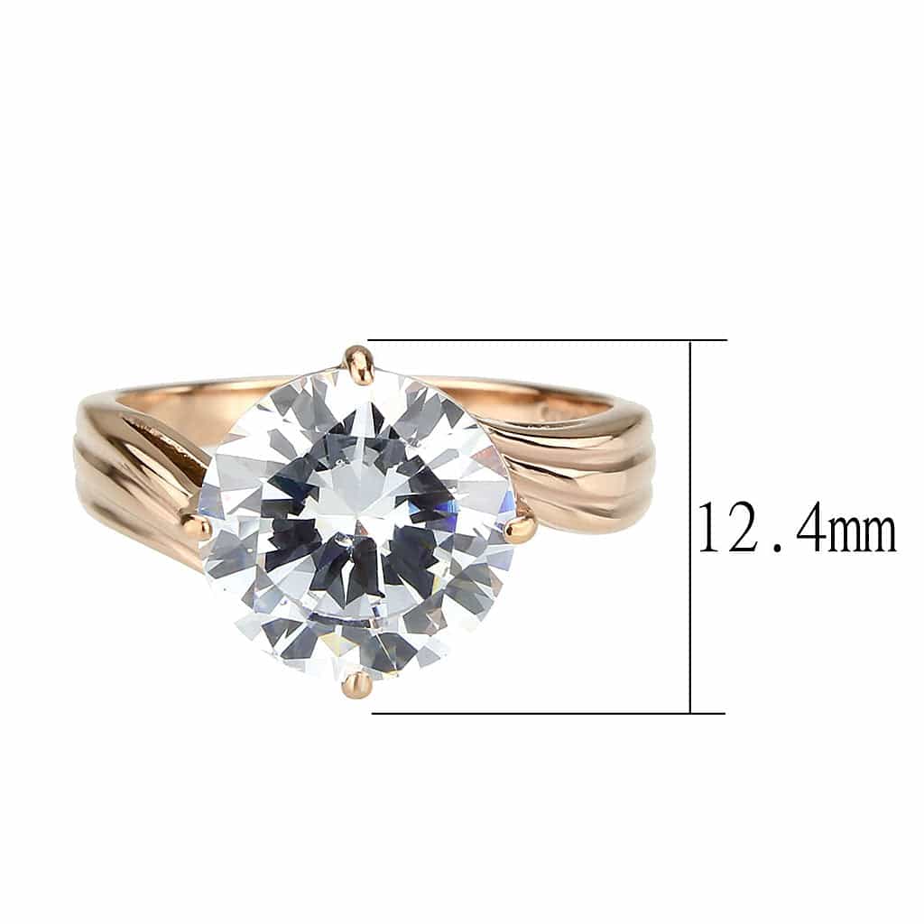 Stainless Steel Rose Gold IP CZ Round Cathedral Solitaire Ring view 3