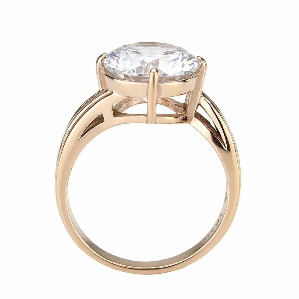 Stainless Steel Rose Gold IP CZ Round Cathedral Solitaire Ring view 5