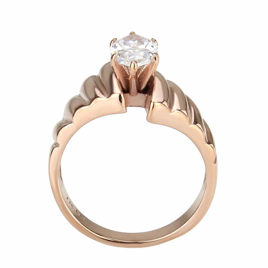 Stainless Steel Rose Gold IP CZ Pear Marquise Wing Cocktail Ring view 5