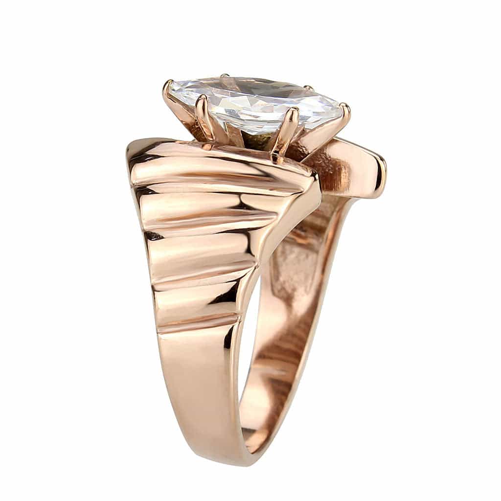 Stainless Steel Rose Gold IP CZ Pear Marquise Wing Cocktail Ring view 7
