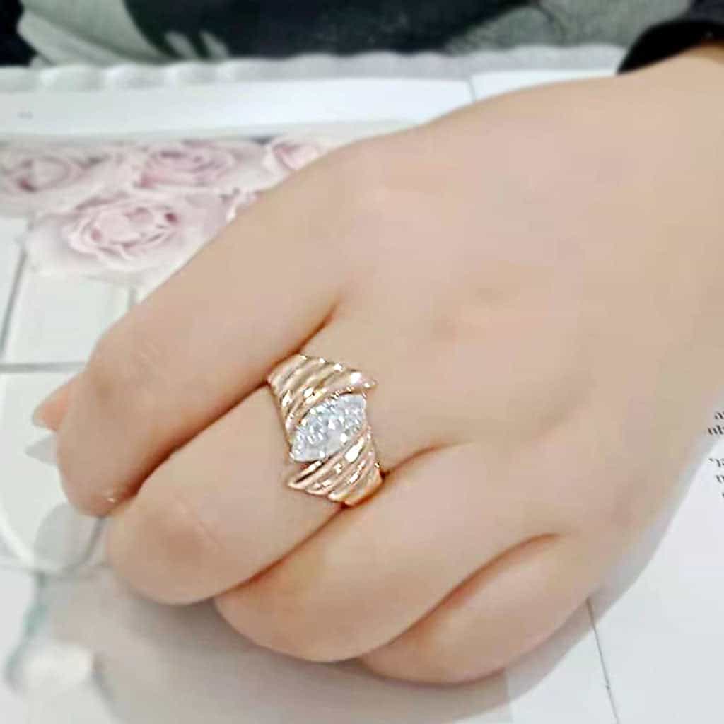 Stainless Steel Rose Gold IP CZ Pear Marquise Wing Cocktail Ring view 9