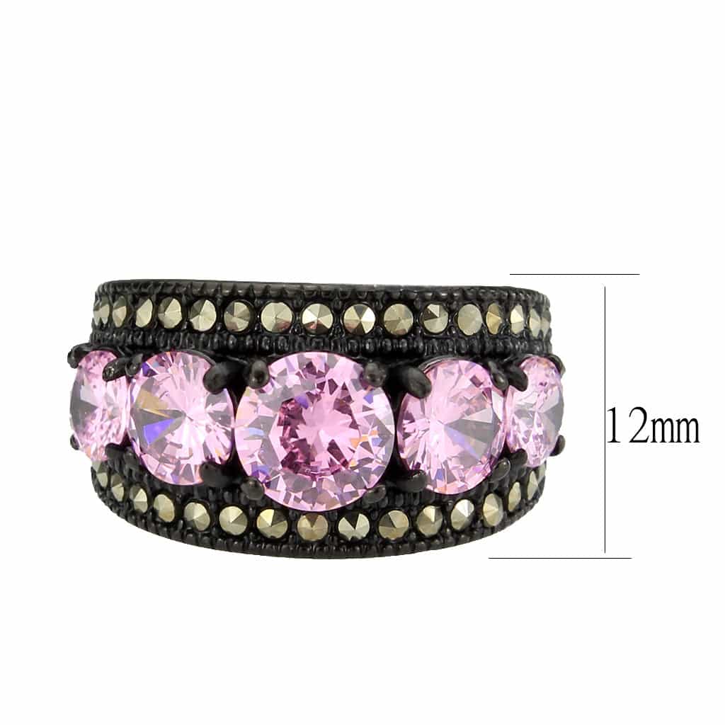 Stainless Steel Dark IP Pink Crystal Round Graduated Wide Ring view 3