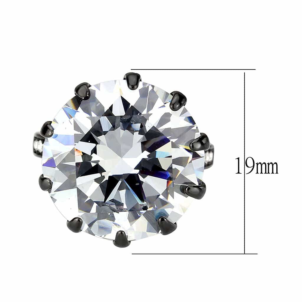 Stainless Steel Dark IP CZ Round Crown Cathedral Solitaire Ring view 3