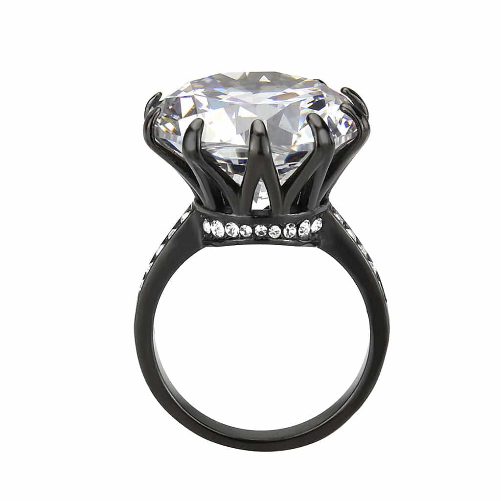 Stainless Steel Dark IP CZ Round Crown Cathedral Solitaire Ring view 5