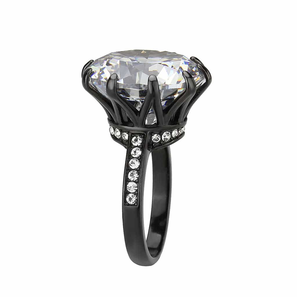 Stainless Steel Dark IP CZ Round Crown Cathedral Solitaire Ring view 7