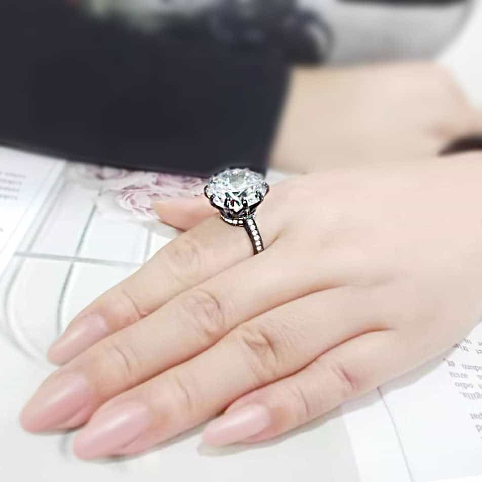 Stainless Steel Dark IP CZ Round Crown Cathedral Solitaire Ring view 9