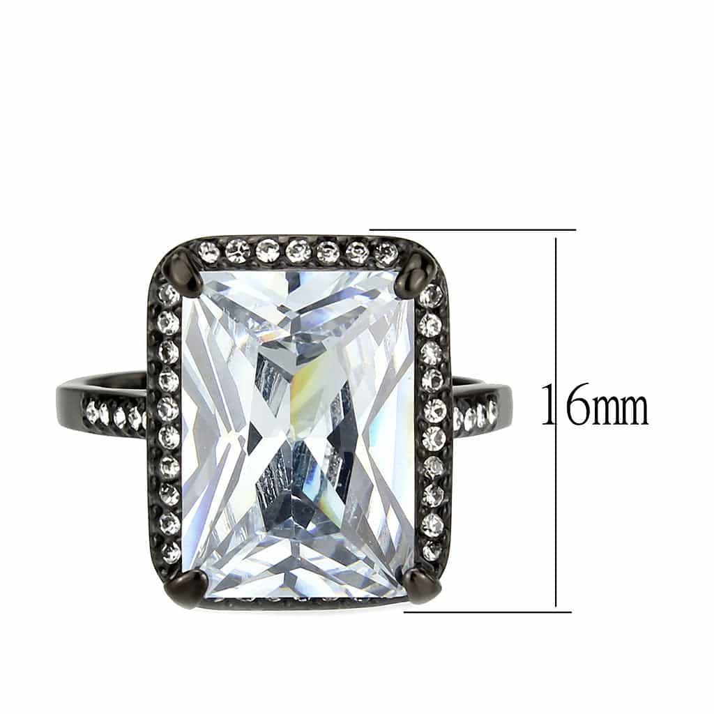 Stainless Steel Dark IP CZ Princess Halo Pave Cocktail Ring view 3