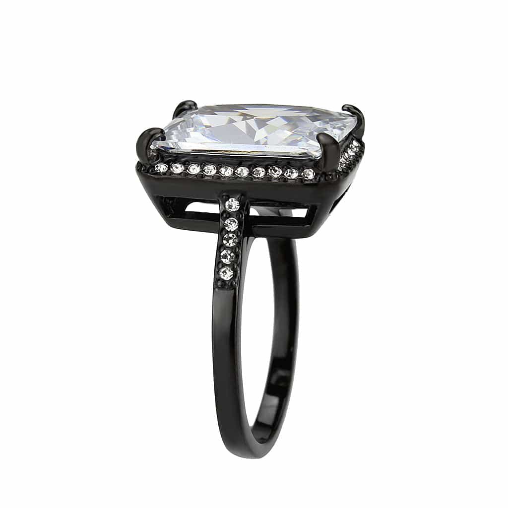 Stainless Steel Dark IP CZ Princess Halo Pave Cocktail Ring view 7