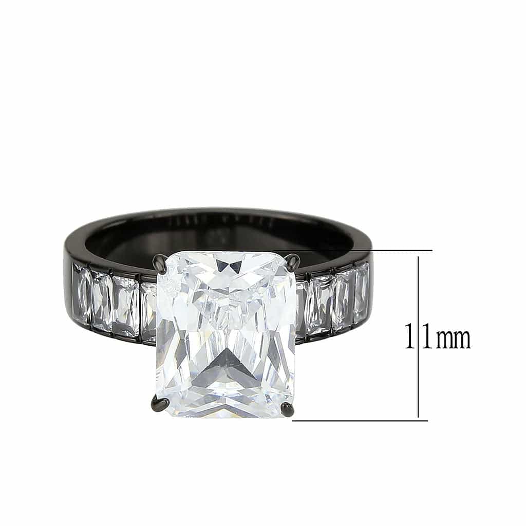 Stainless Steel Dark IP CZ Princess Baguette Channel Wide Ring view 3