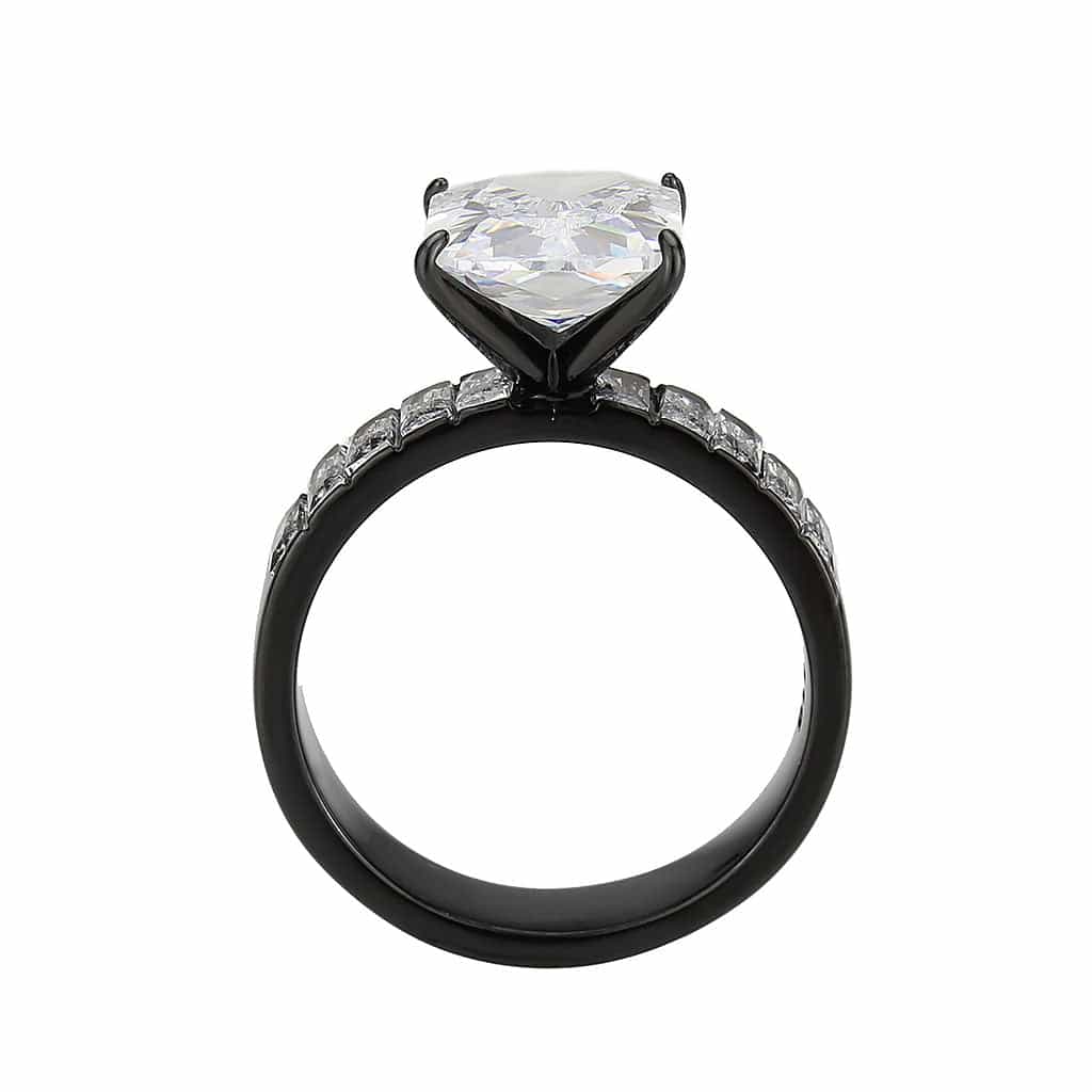 Stainless Steel Dark IP CZ Princess Baguette Channel Wide Ring view 5