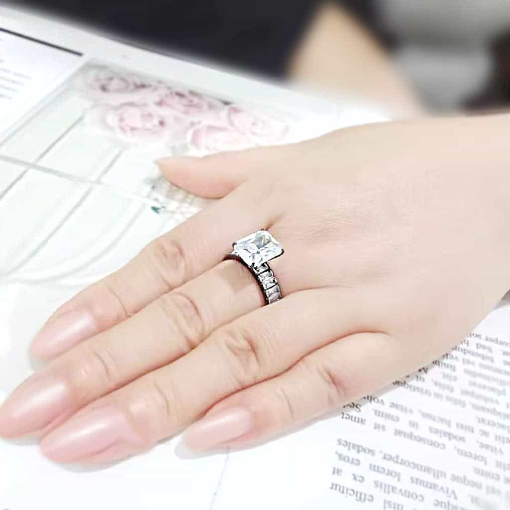 Stainless Steel Dark IP CZ Princess Baguette Channel Wide Ring view 9