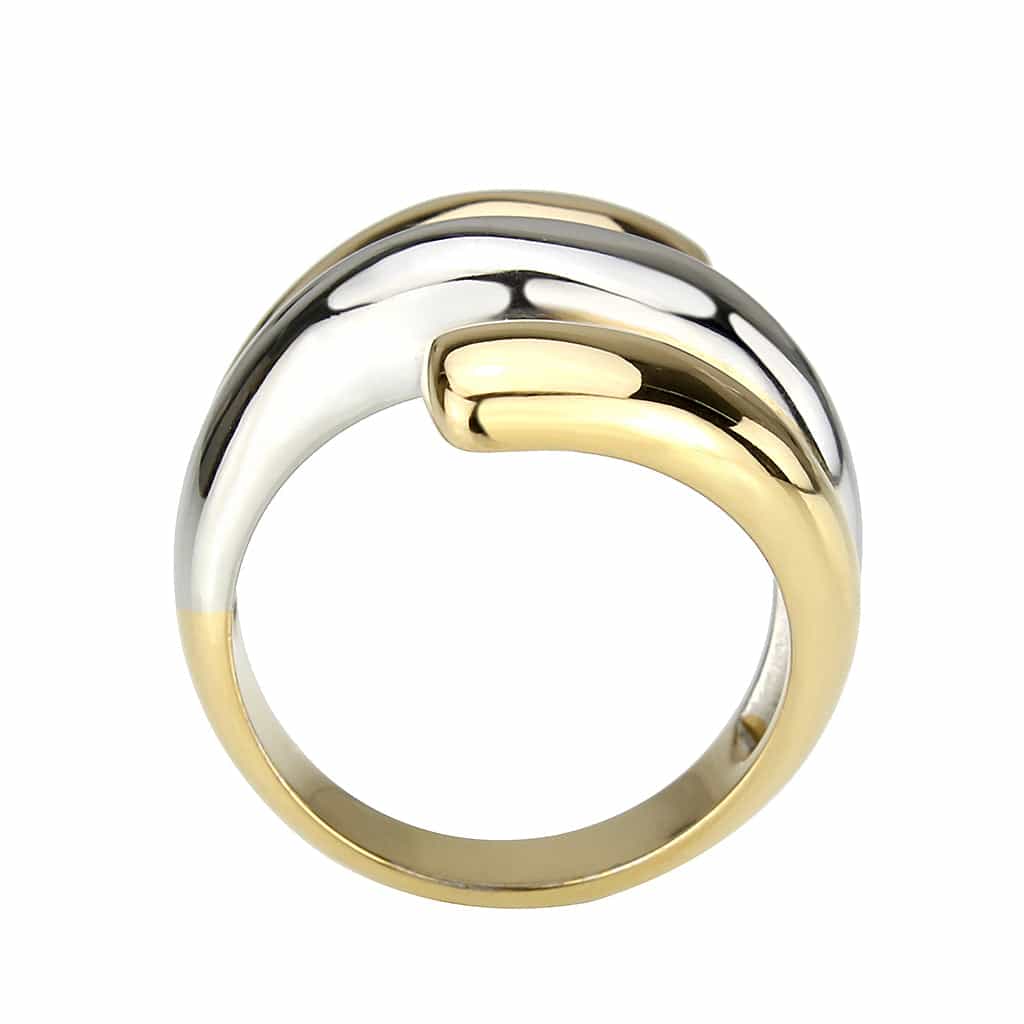 Stainless Steel Two Tone Gold Silver Polished Wave Bypass Ring view 5
