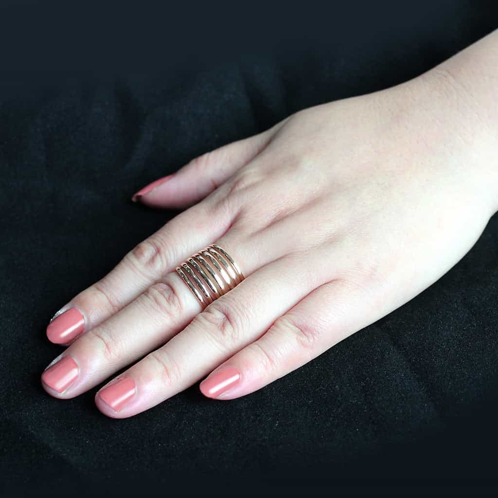 Stainless Steel Rose Gold IP Polished Ribbed Wide Dome Band Ring view 9