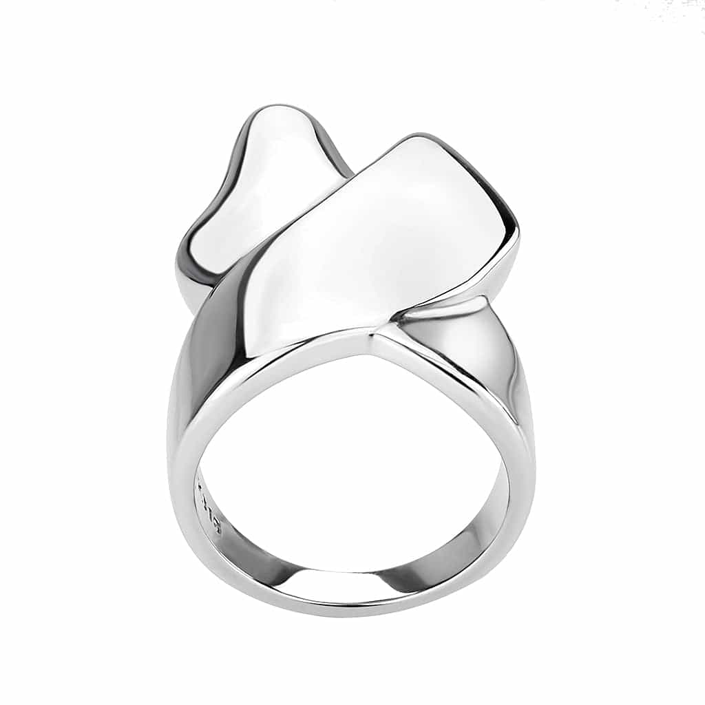 Stainless Steel Silver Polished Abstract Wave Open Wide Band Ring view 5