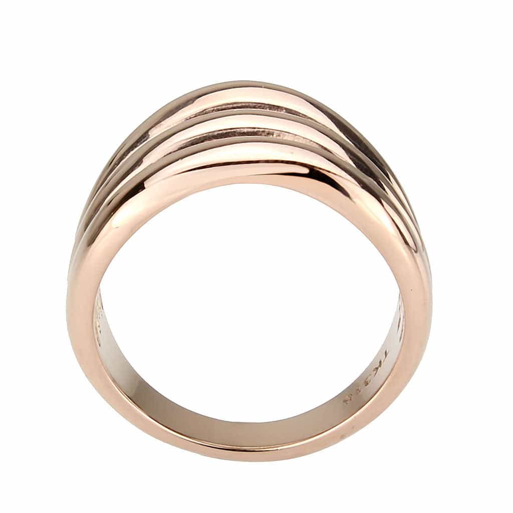 Stainless Steel Rose Gold IP Polished Ribbed Shell Dome Wide Ring view 5