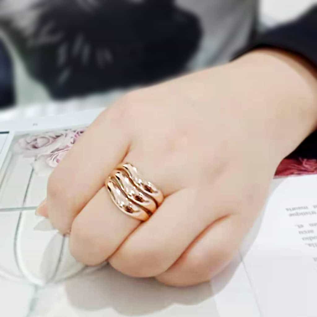 Stainless Steel Rose Gold IP Polished Ribbed Shell Dome Wide Ring view 9