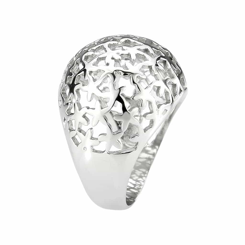 Stainless Steel Silver Polished Star Cutout Filigree Dome Ring view 7