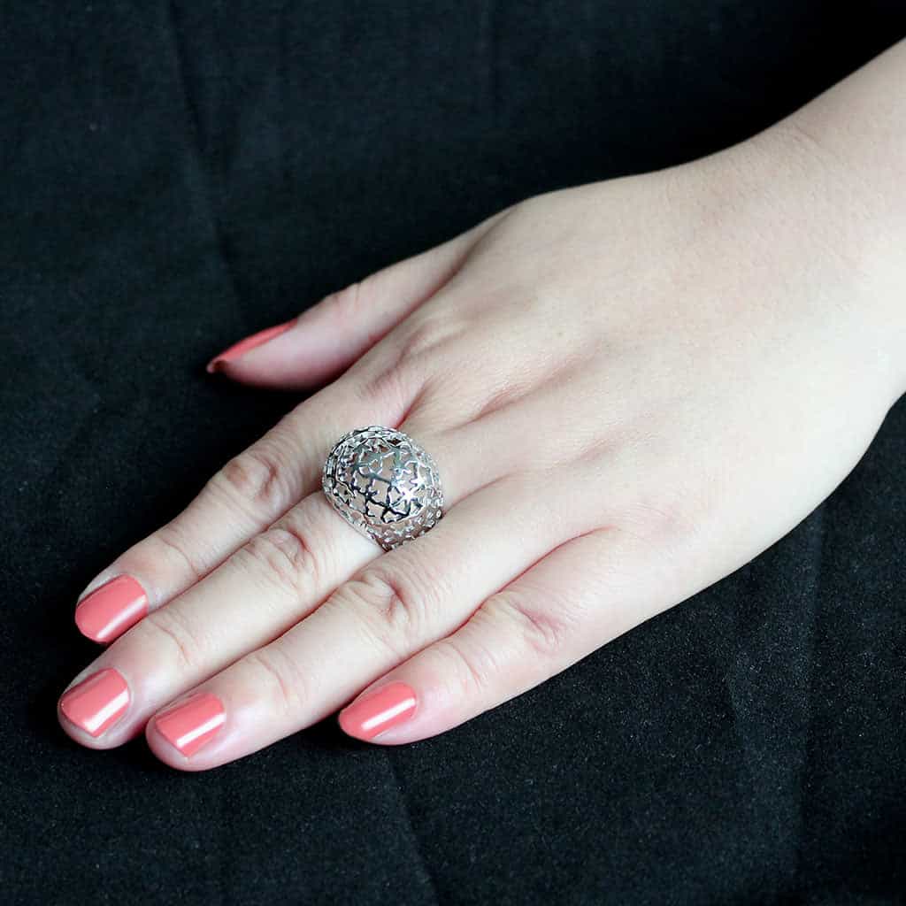 Stainless Steel Silver Polished Star Cutout Filigree Dome Ring view 9