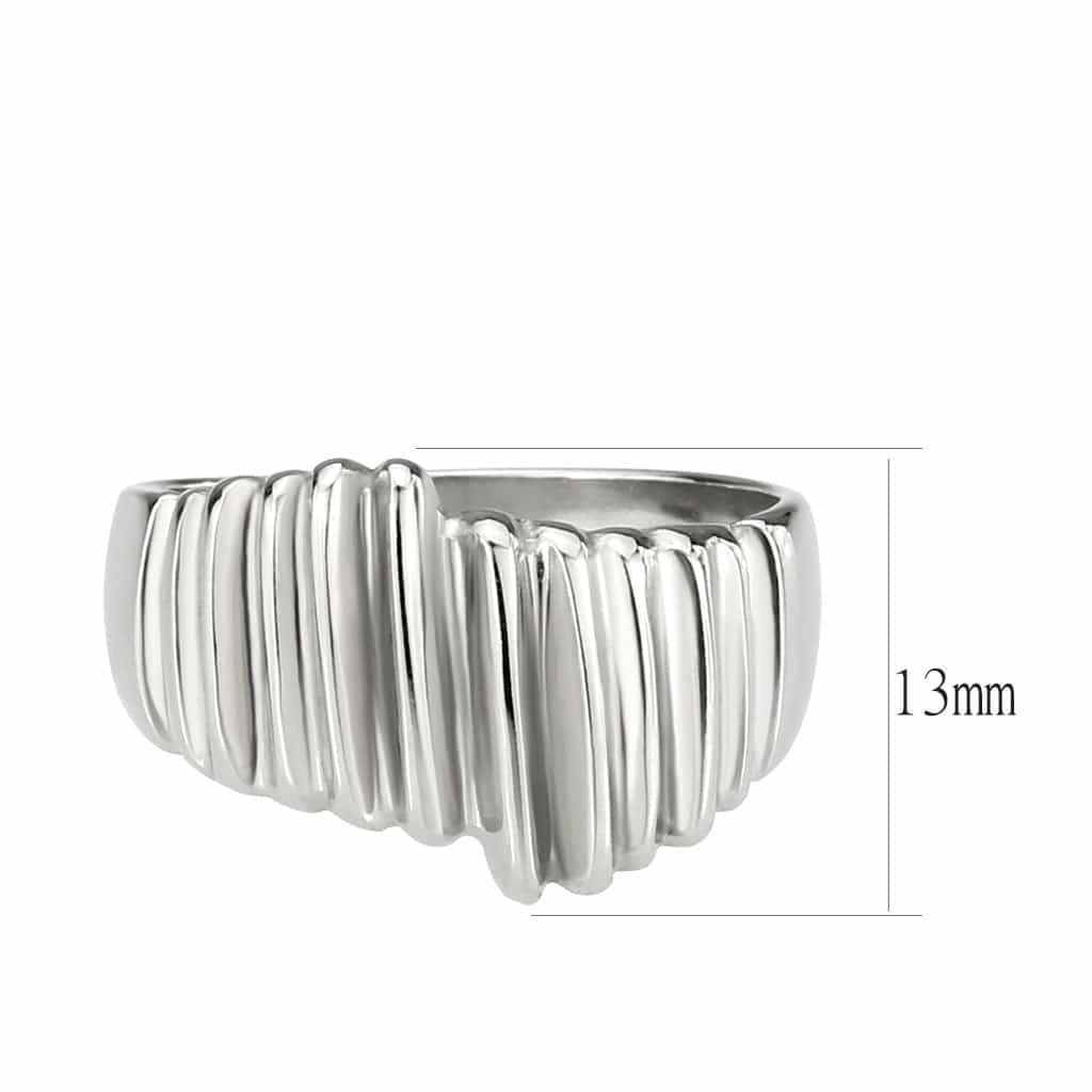 Stainless Steel Polished Ribbed Wide Mens Signet Ring view 3