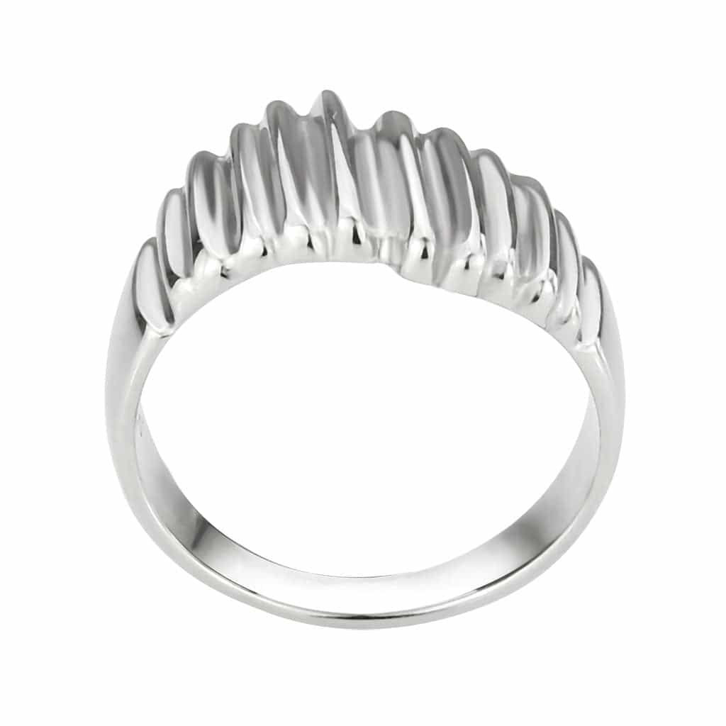 Stainless Steel Polished Ribbed Wide Mens Signet Ring view 5