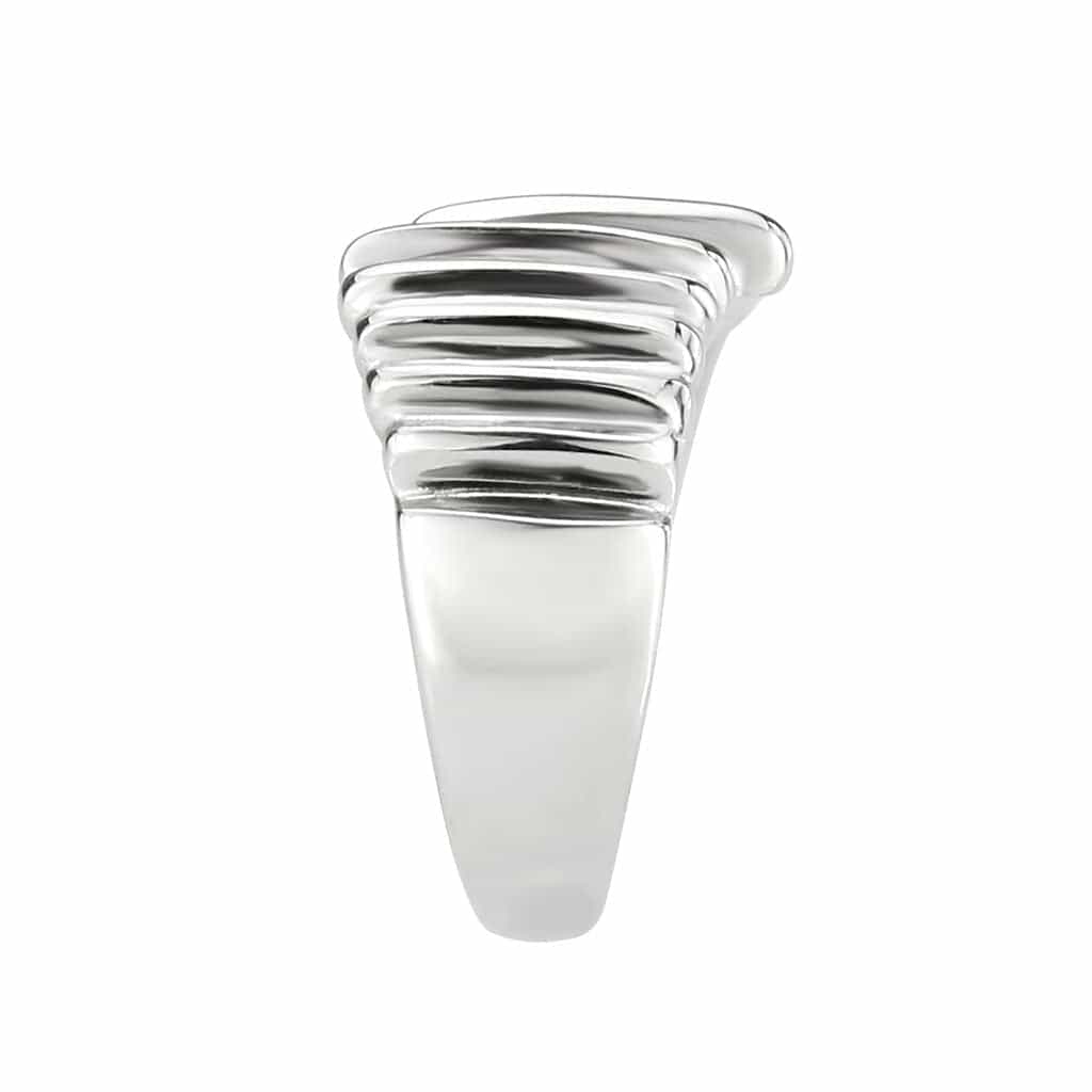 Stainless Steel Polished Ribbed Wide Mens Signet Ring view 7