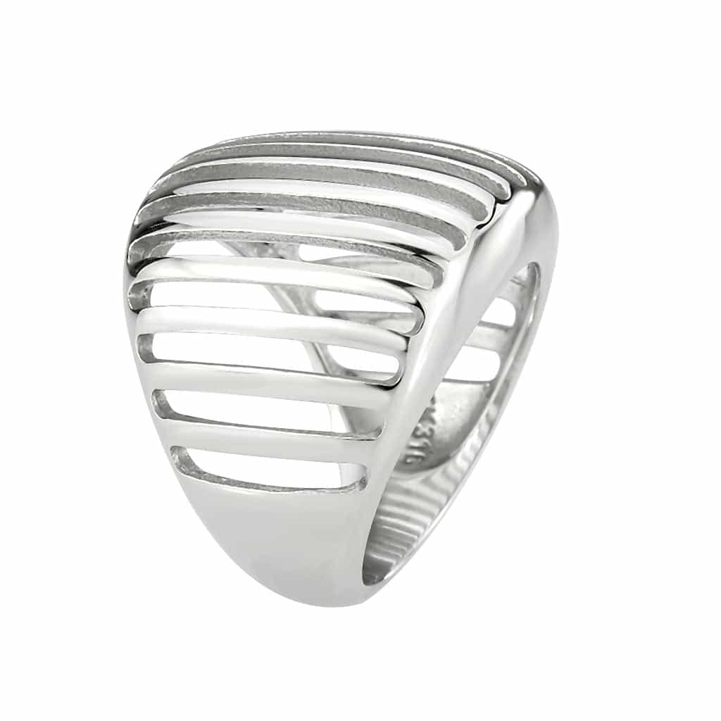 Stainless Steel Polished Ribbed Dome Wide Band Ring view 7