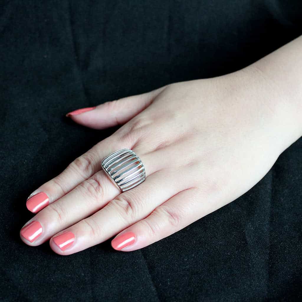 Stainless Steel Polished Ribbed Dome Wide Band Ring view 9