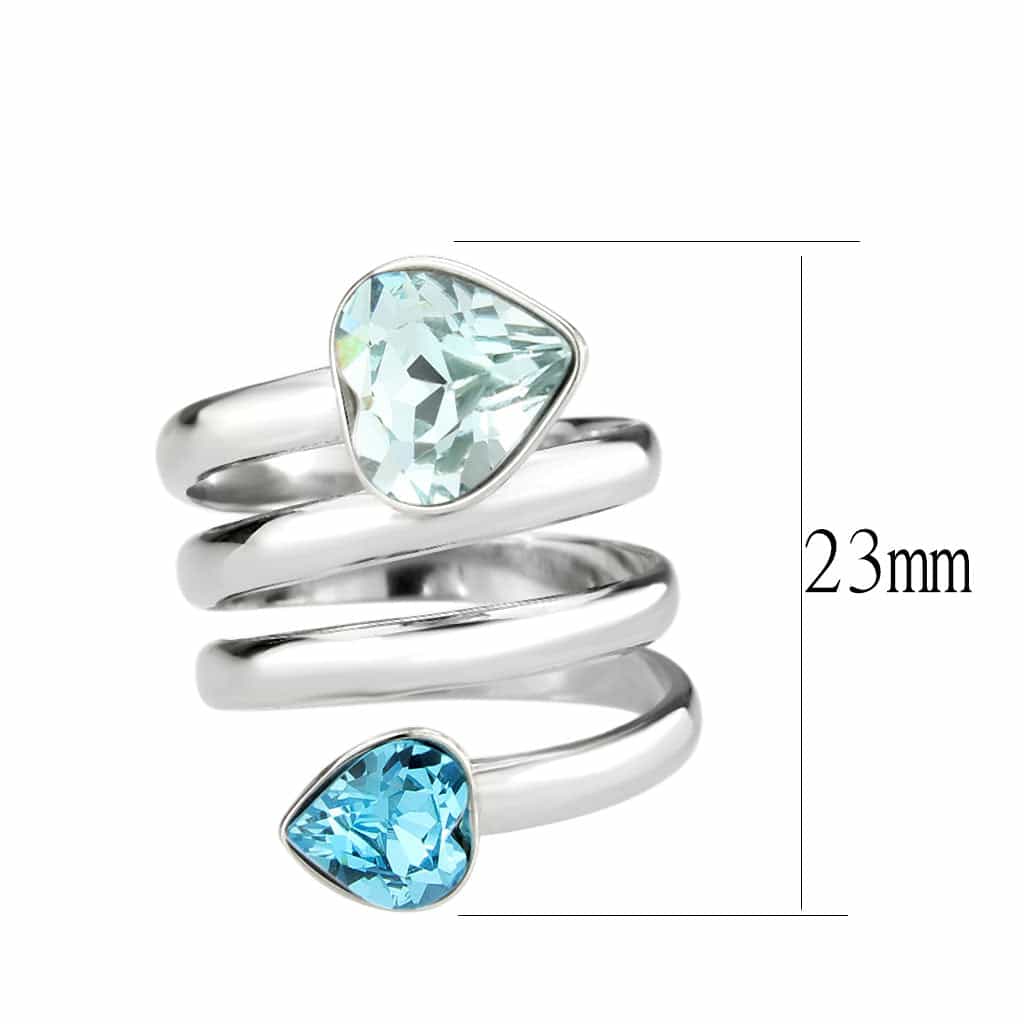 Stainless Steel Aquamarine Crystal Pear Double Spiral Ring view 3