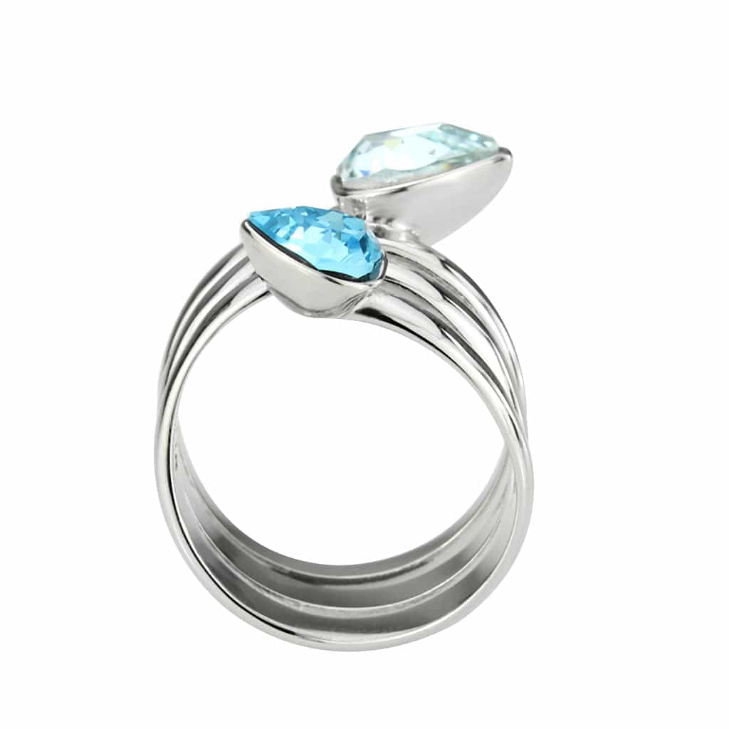 Stainless Steel Aquamarine Crystal Pear Double Spiral Ring view 5