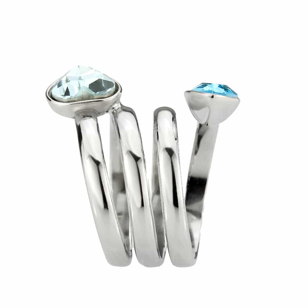 Stainless Steel Aquamarine Crystal Pear Double Spiral Ring view 7
