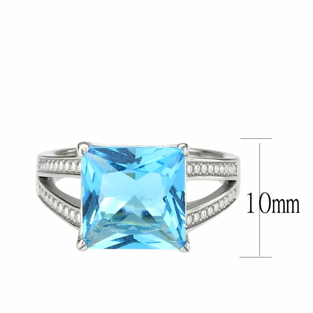 Stainless Steel Silver Aquamarine CZ Princess Beaded Ring view 3