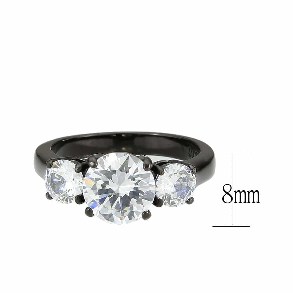 Stainless Steel Dark IP CZ Round Three Stone Classic Ring view 3