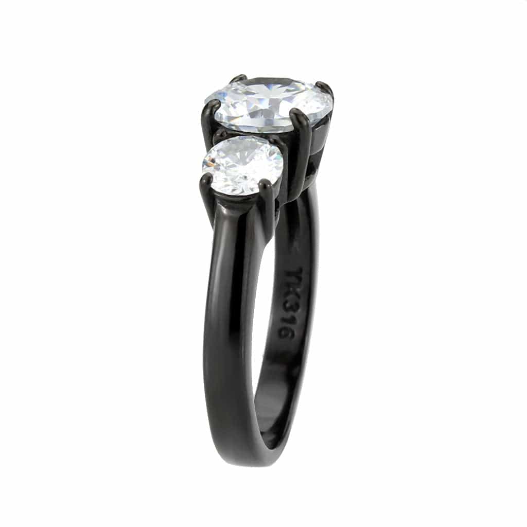 Stainless Steel Dark IP CZ Round Three Stone Classic Ring view 7
