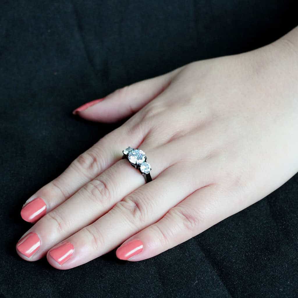 Stainless Steel Dark IP CZ Round Three Stone Classic Ring view 9