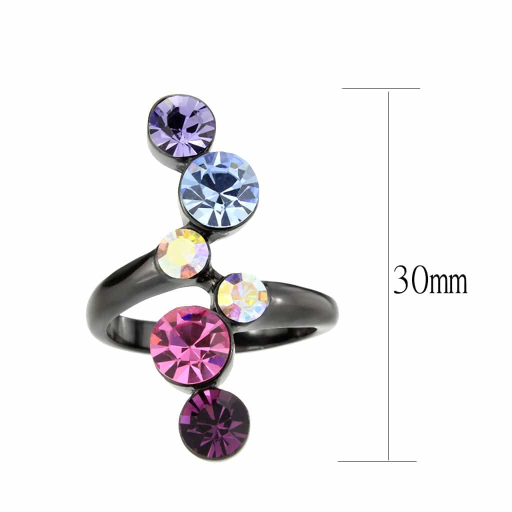 Stainless Steel Dark IP Multicolor Crystal Round Four Stone Ring view 3