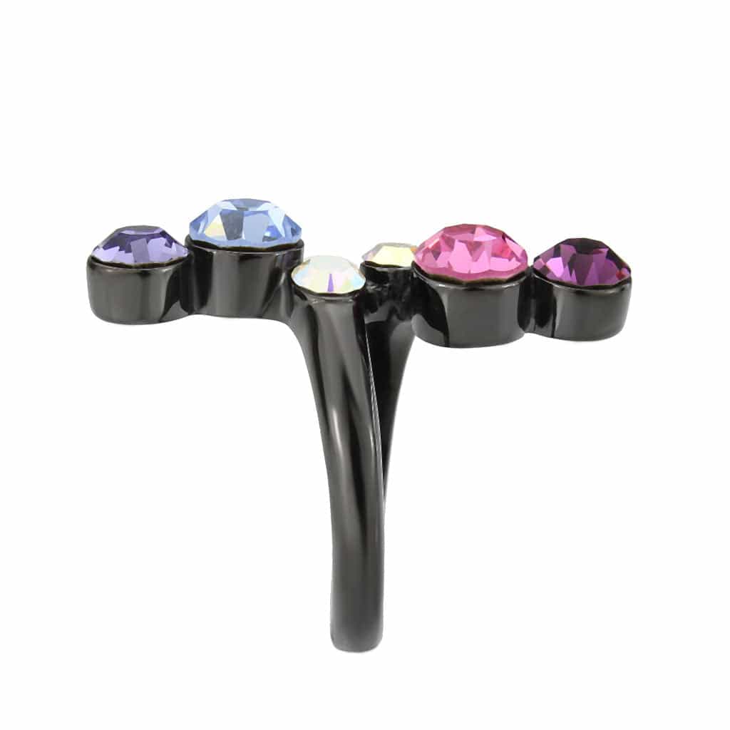 Stainless Steel Dark IP Multicolor Crystal Round Four Stone Ring view 7