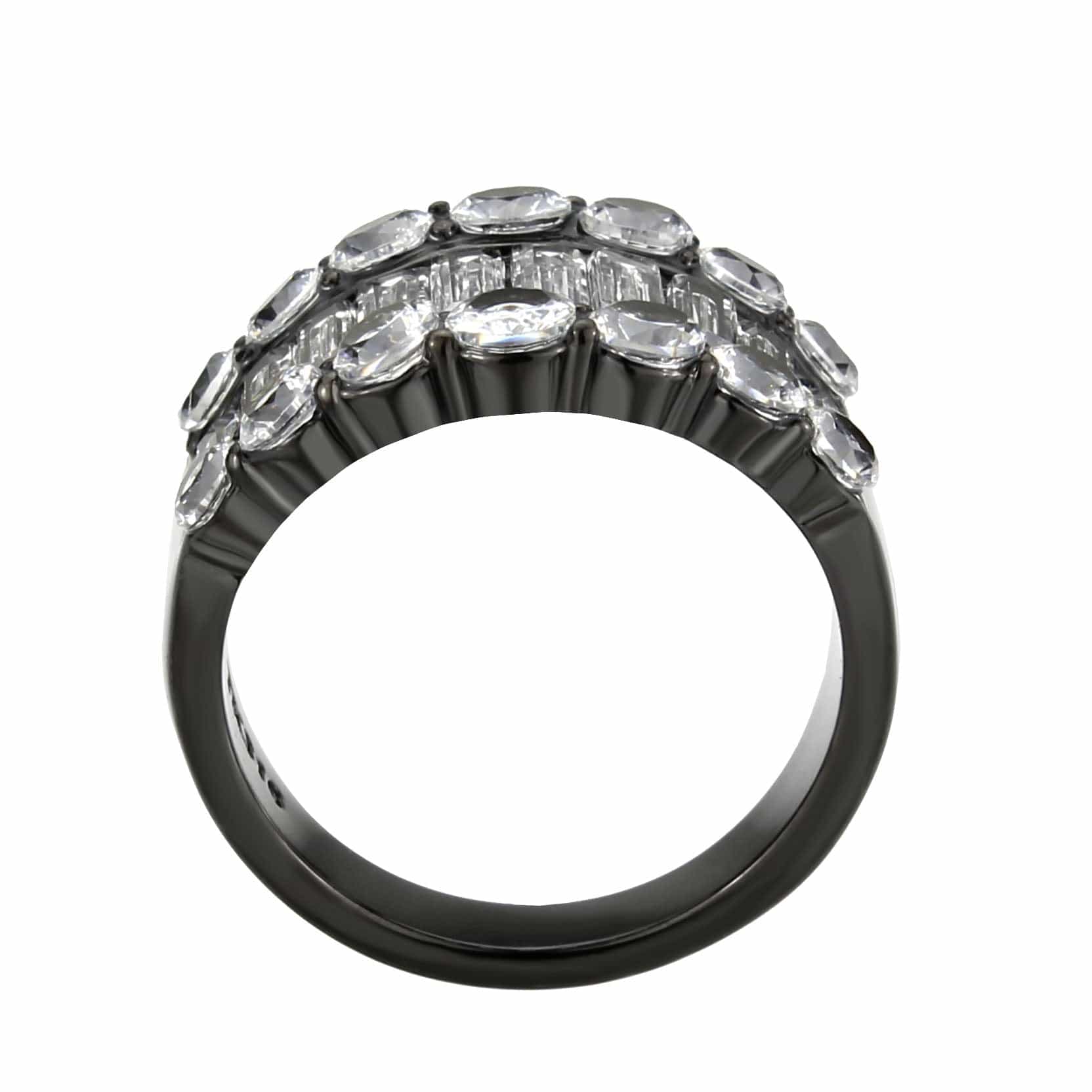 Stainless Steel Dark IP CZ Round Baguette Channel Wide Ring view 5