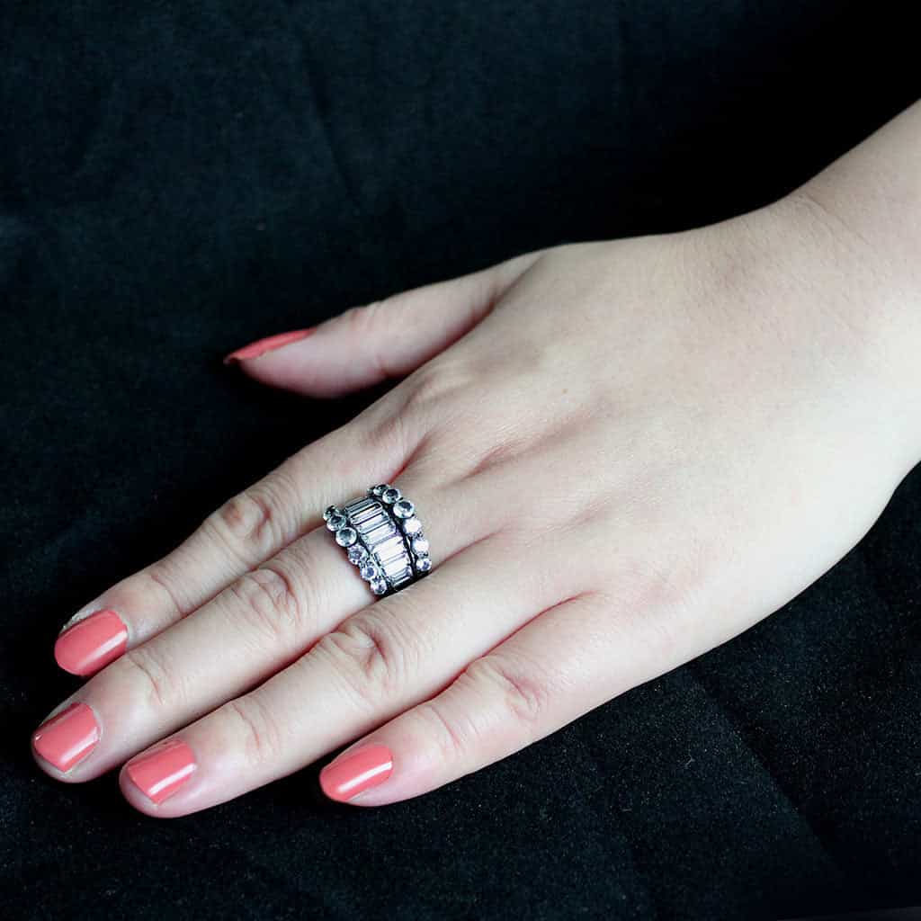 Stainless Steel Dark IP CZ Round Baguette Channel Wide Ring view 9