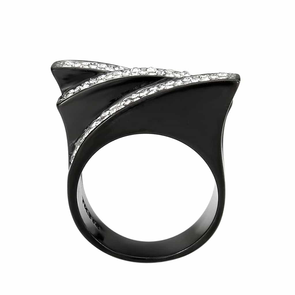 Stainless Steel Dark IP CZ Pave Diagonal Stripe Wide Dome Ring view 5