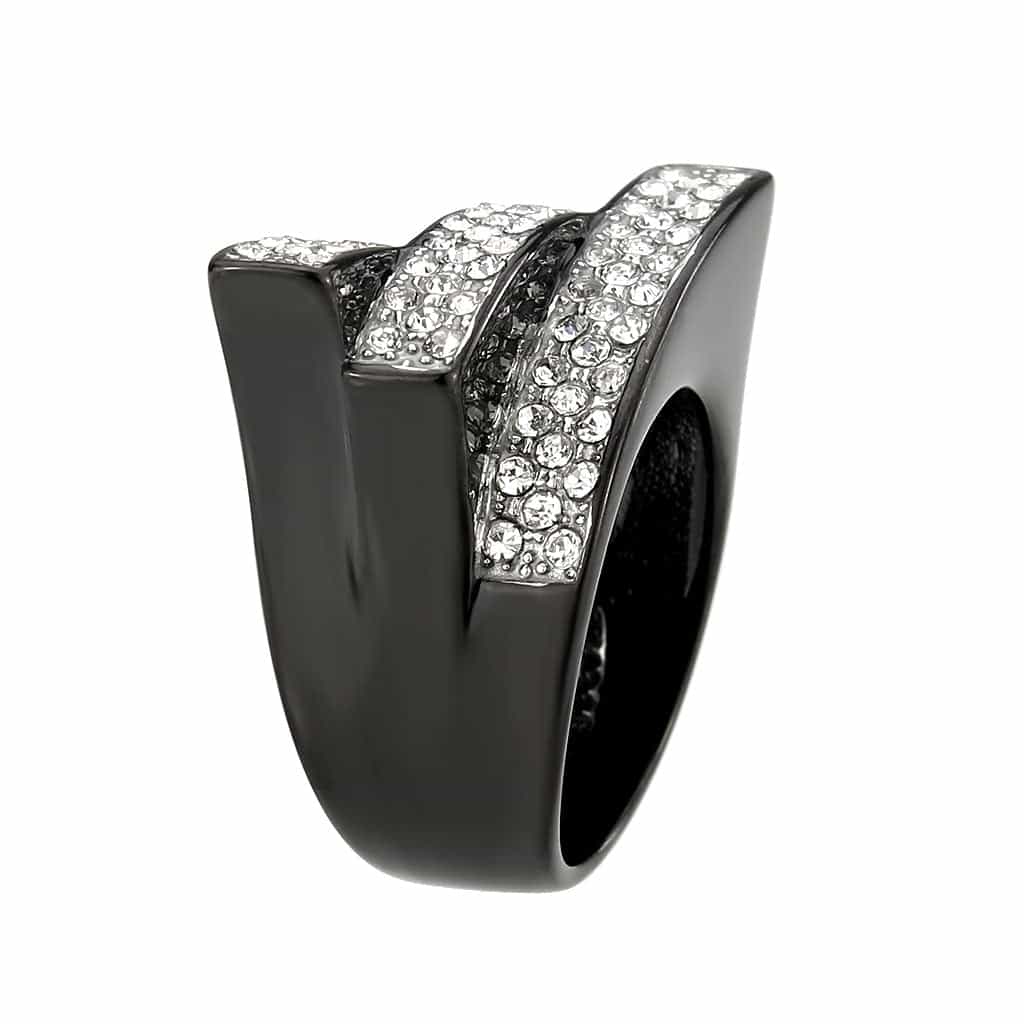 Stainless Steel Dark IP CZ Pave Diagonal Stripe Wide Dome Ring view 7