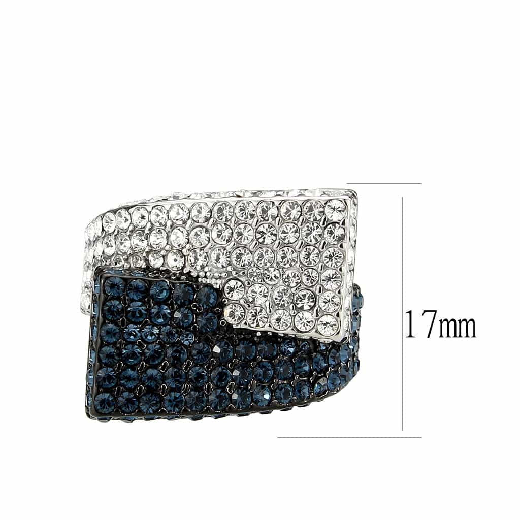 Stainless Steel Dark IP Blue Crystal Pave Stripe Wide Dome Ring view 3