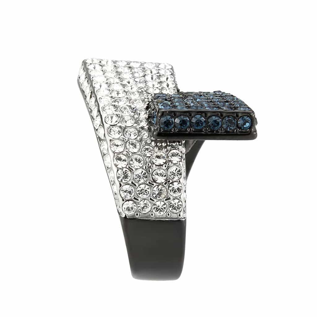 Stainless Steel Dark IP Blue Crystal Pave Stripe Wide Dome Ring view 9