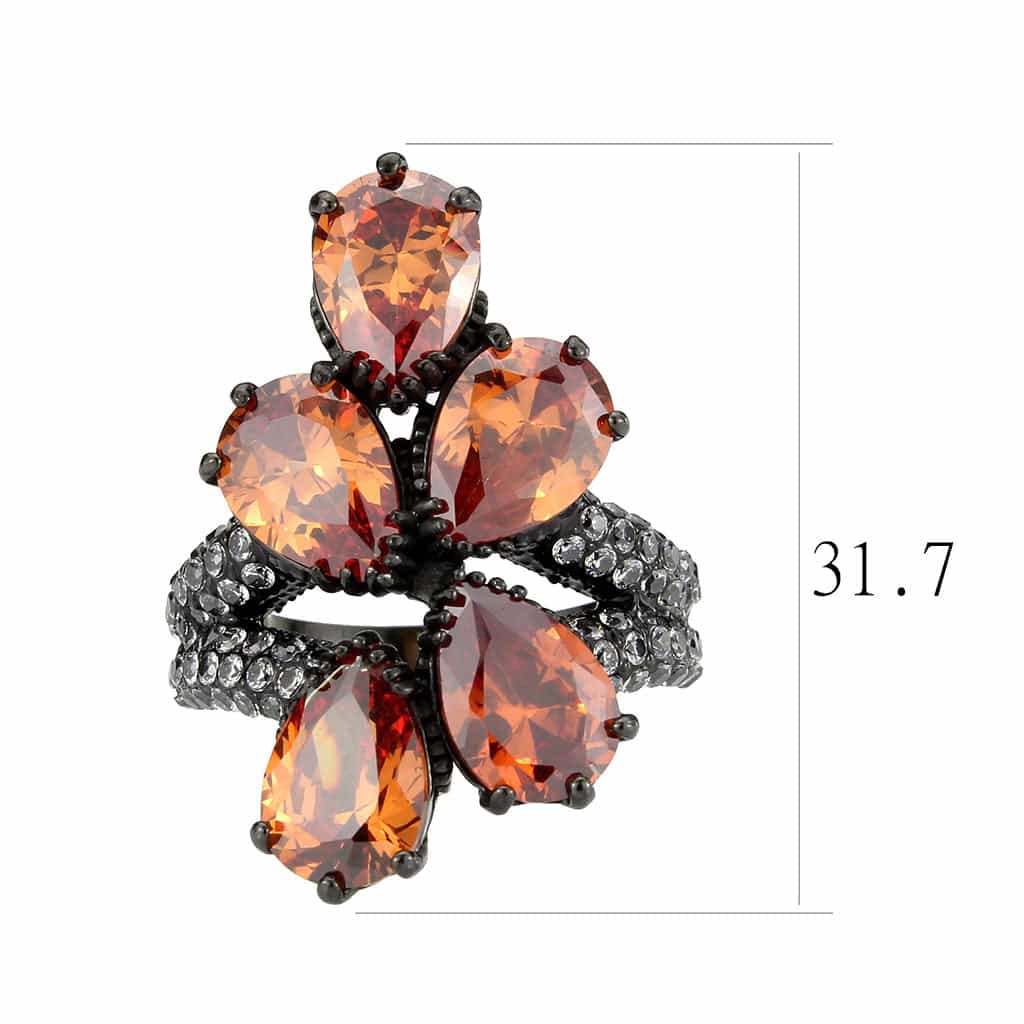 Stainless Steel Dark IP Champagne CZ Pear Cluster Cocktail Ring view 3