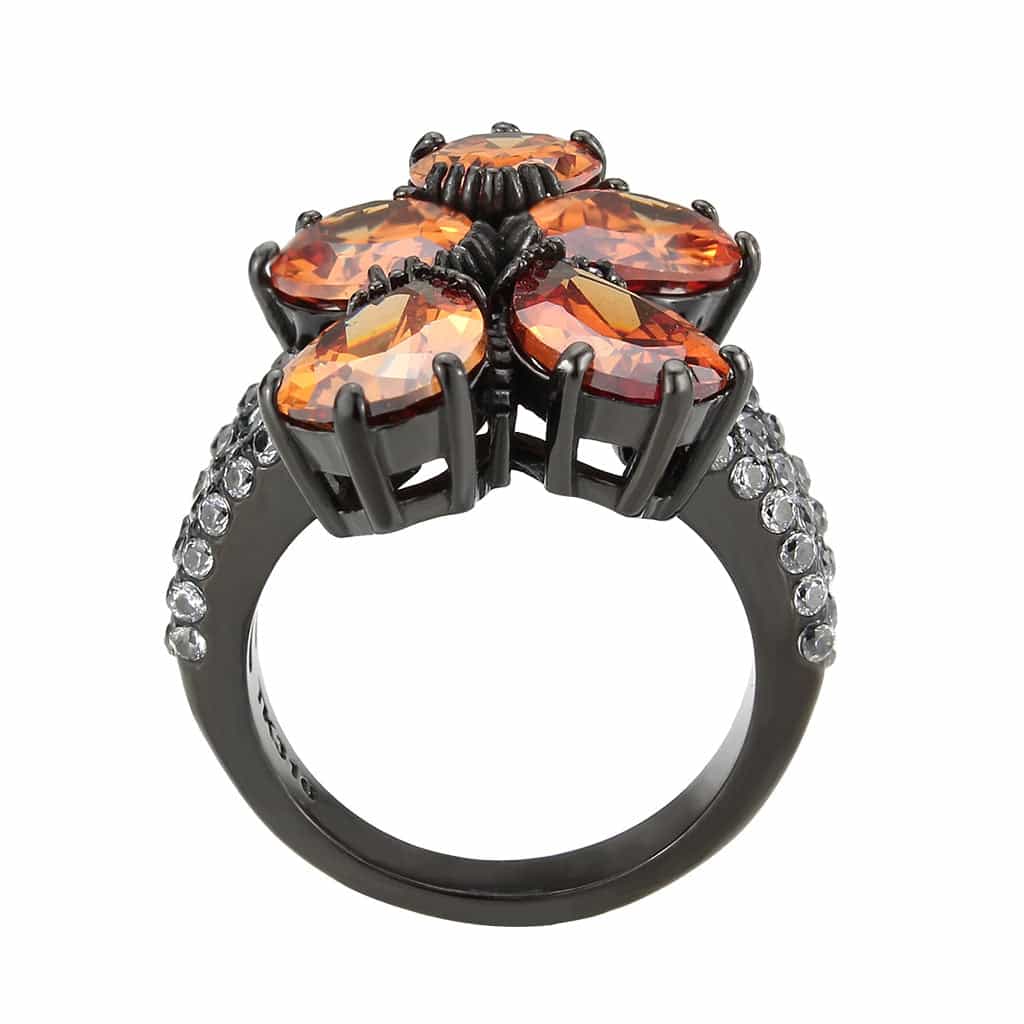 Stainless Steel Dark IP Champagne CZ Pear Cluster Cocktail Ring view 5