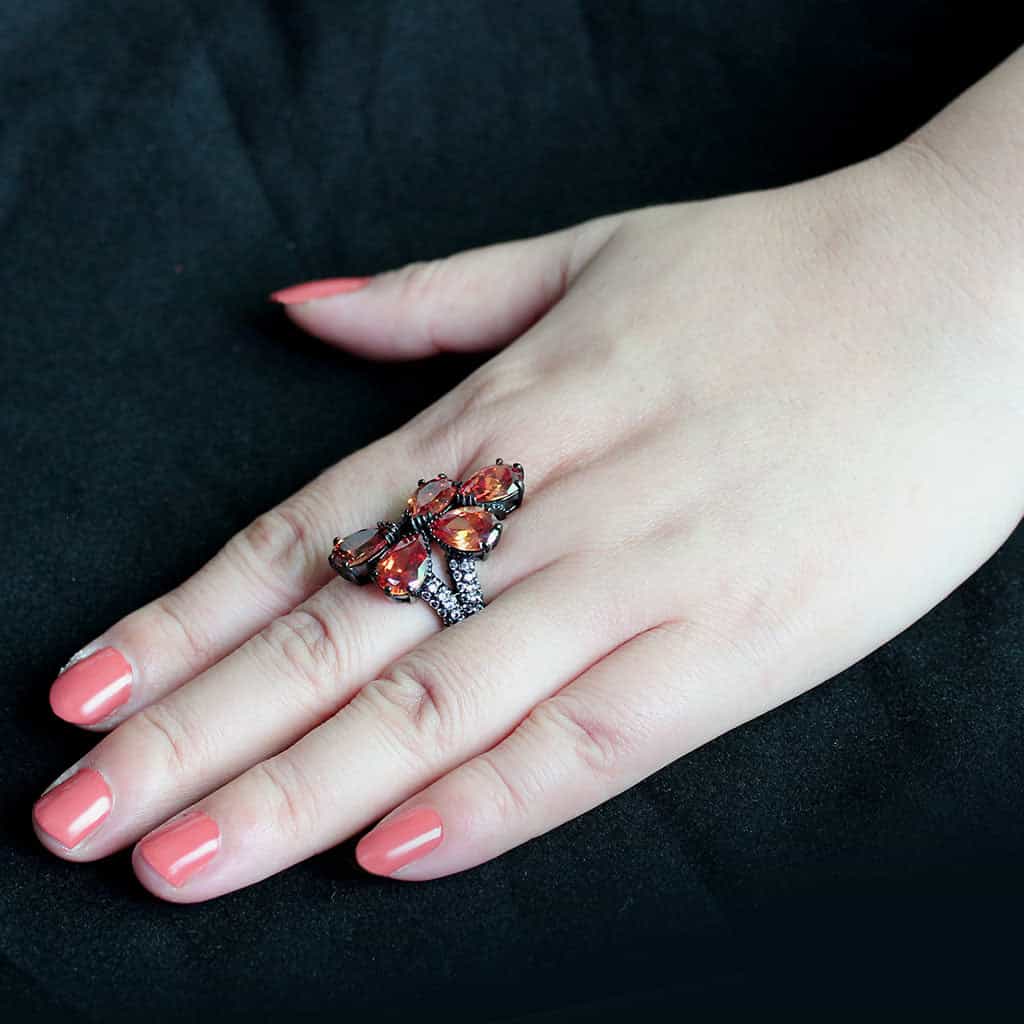 Stainless Steel Dark IP Champagne CZ Pear Cluster Cocktail Ring view 9