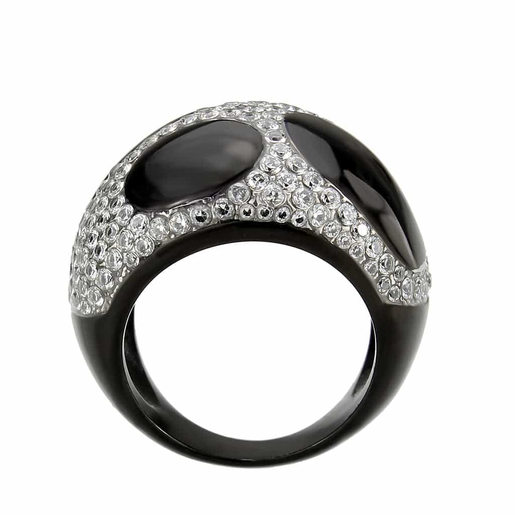 Stainless Steel Dark IP Black Enamel CZ Pave Dome Cocktail Ring view 5